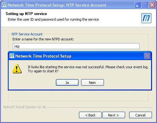 NTP Error Message